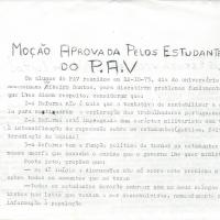 Moção aprovada pelos estudantes do liceu Padre António Vieira na Reunião Geral de Alunos, realizada a 12 de outubro de 1973, no 1.º aniversário do assassinato de Ribeiro Santos