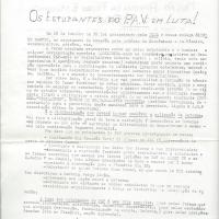 Comunicado dos estudantes do liceu Padre António Vieira refereindo a Reunião Geral de Alunos, realizada a 12 de outubro de 1973, no 1.º aniversário do assassinato de Ribeiro Santos