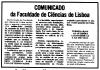 Comunicado da Faculdade de Ciências de Lisboa sobre medidas para "o regula, 31-10-1972r funcionamento da Escola", implicando encerramento de instalações e controlo de entradas, 31-10-1972