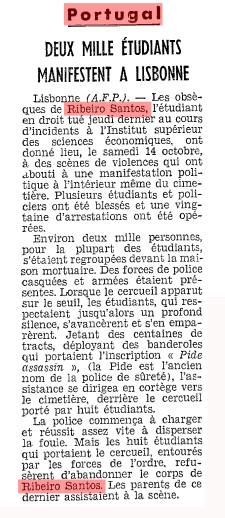 Le Monde de 15-10-1972 sobre o funeral de Ribeiro Santos